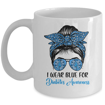I Wear Blue For Diabetes Awareness Leopard Messy Bun Hair Mug | teecentury