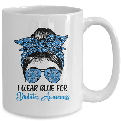 I Wear Blue For Diabetes Awareness Leopard Messy Bun Hair Mug | teecentury