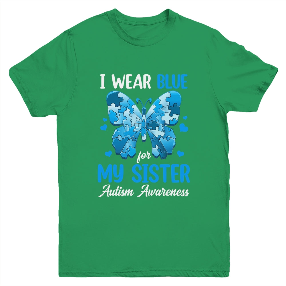 I Wear Blue For My Sister Autism Awareness Brother Girl Kids Youth Shirt | teecentury