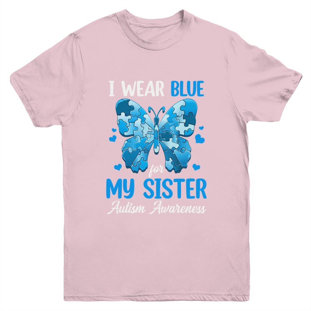 I Wear Blue For My Sister Autism Awareness Brother Girl Kids Youth Shirt | teecentury
