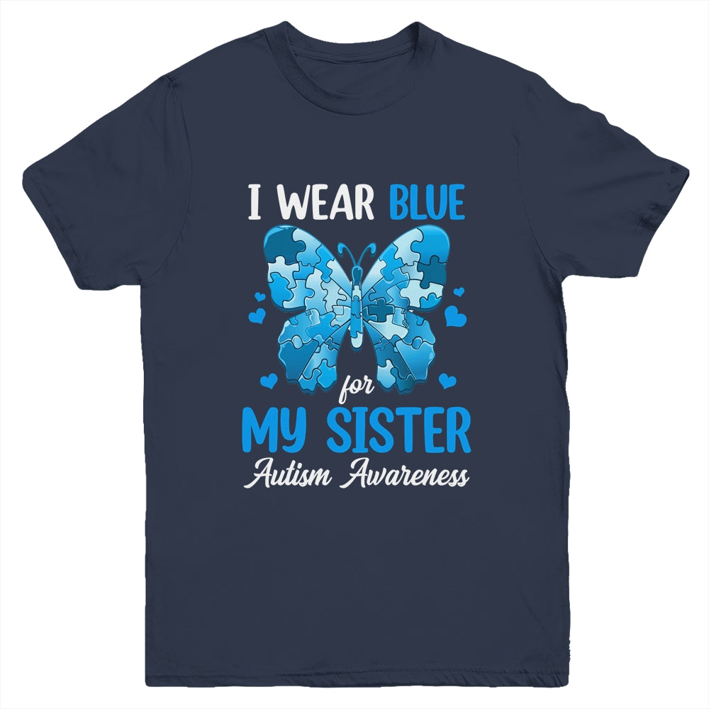 I Wear Blue For My Sister Autism Awareness Brother Girl Kids Youth Shirt | teecentury