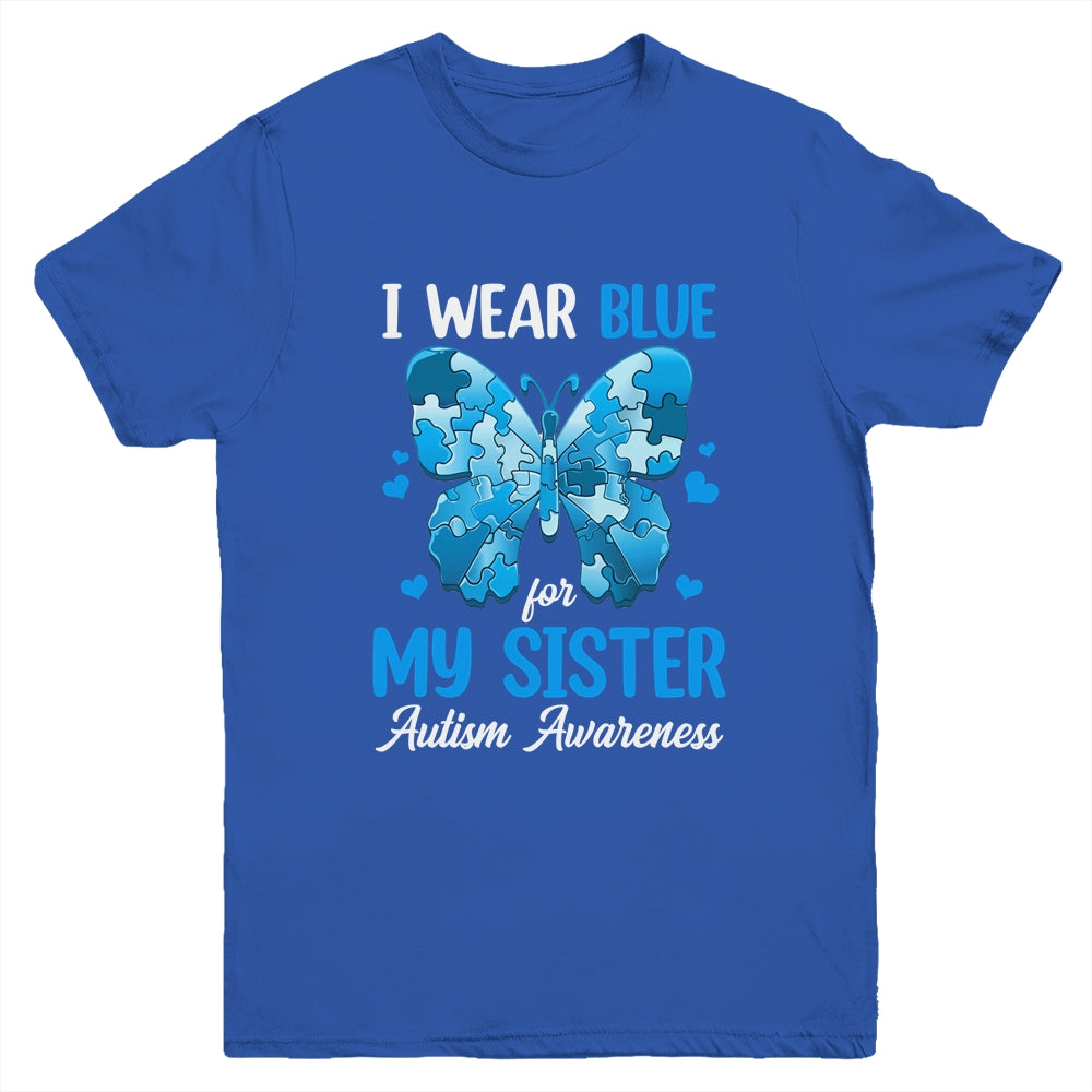 I Wear Blue For My Sister Autism Awareness Brother Girl Kids Youth Shirt | teecentury