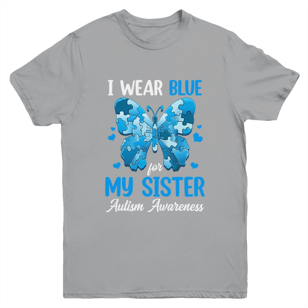 I Wear Blue For My Sister Autism Awareness Brother Girl Kids Youth Shirt | teecentury
