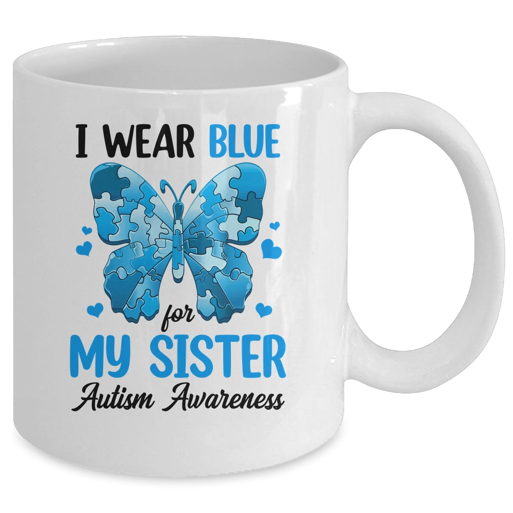 I Wear Blue For My Sister Autism Awareness Brother Kids Girl Mug | teecentury