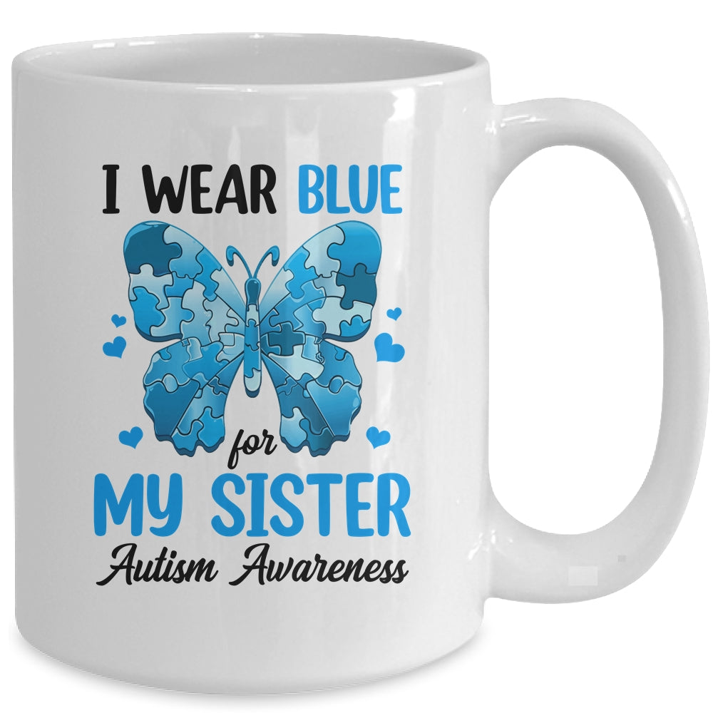 I Wear Blue For My Sister Autism Awareness Brother Kids Girl Mug | teecentury
