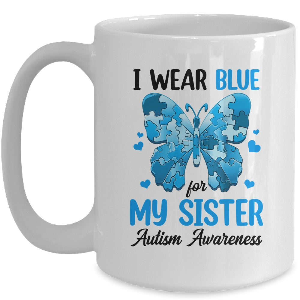 I Wear Blue For My Sister Autism Awareness Brother Kids Girl Mug | teecentury