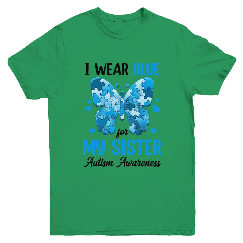 I Wear Blue For My Sister Autism Awareness Brother Kids Girl Youth Shirt | teecentury