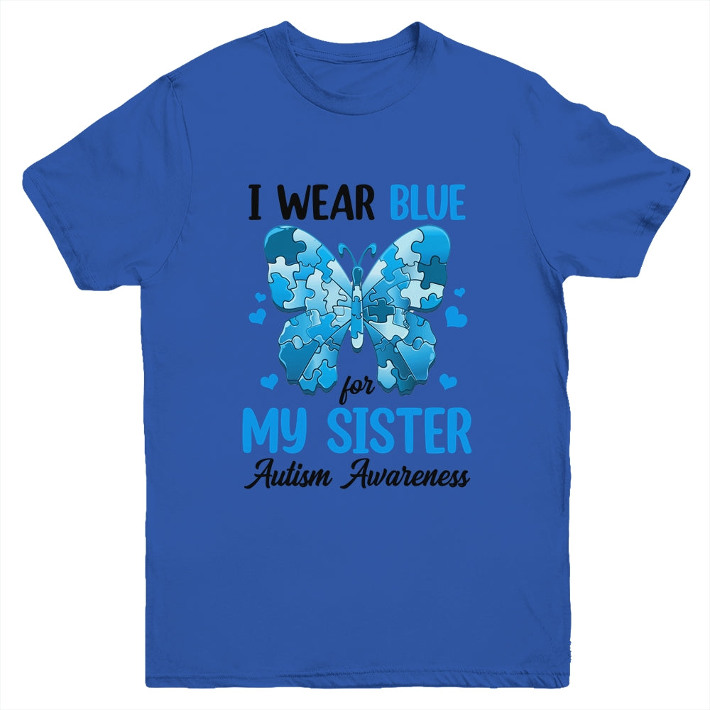 I Wear Blue For My Sister Autism Awareness Brother Kids Girl Youth Shirt | teecentury