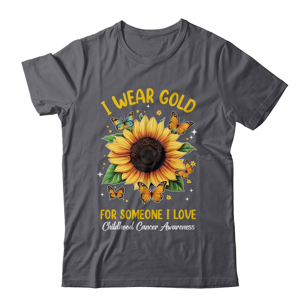 I Wear Gold Childhood Cancer Awareness Sunflower Women Kids Shirt & Hoodie | teecentury