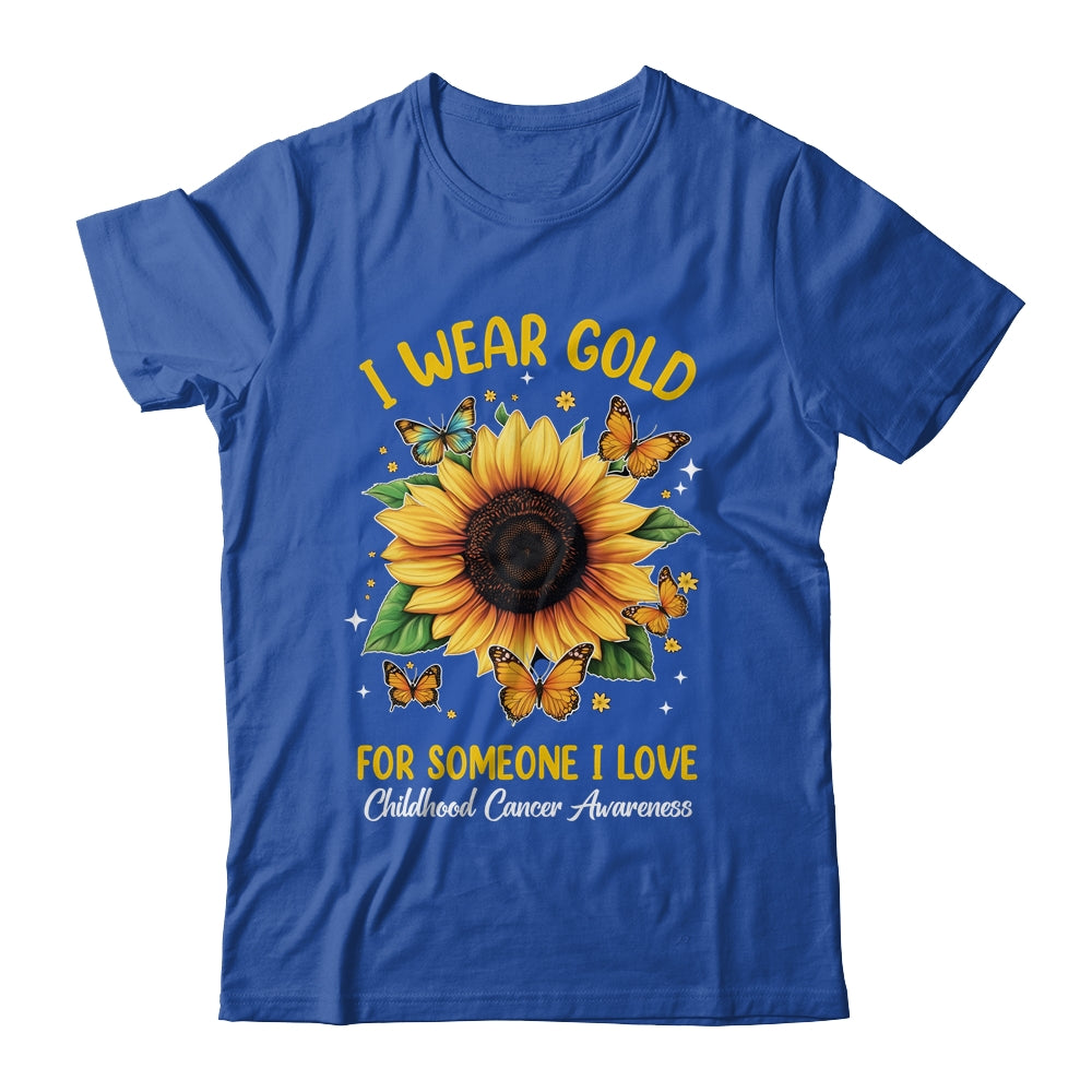 I Wear Gold Childhood Cancer Awareness Sunflower Women Kids Shirt & Hoodie | teecentury
