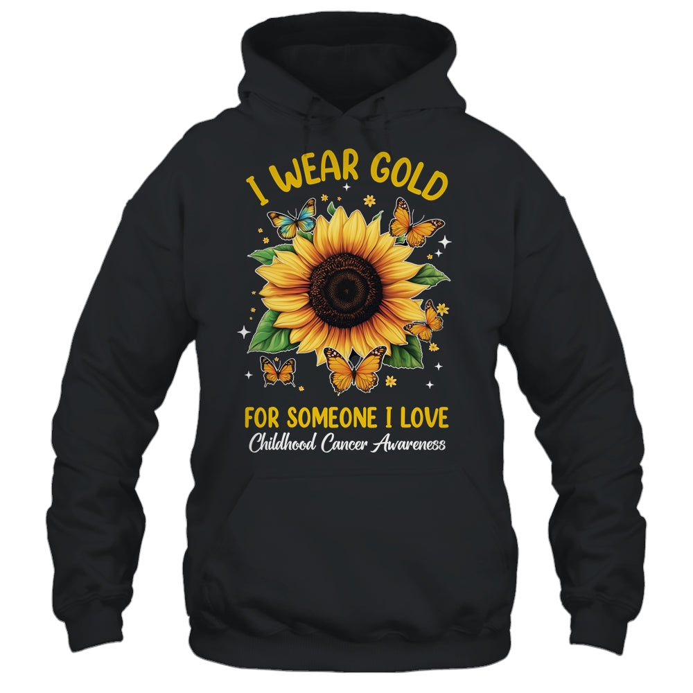 I Wear Gold Childhood Cancer Awareness Sunflower Women Kids Shirt & Hoodie | teecentury