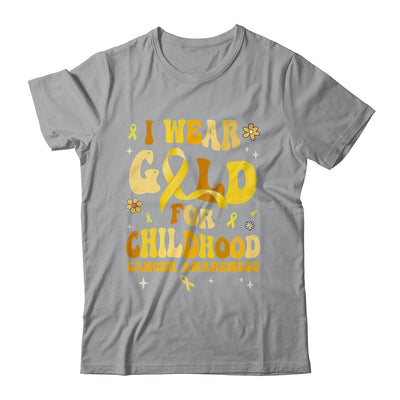 I Wear Gold Childhood Cancer Awareness Support Retro Groovy Shirt & Hoodie | teecentury