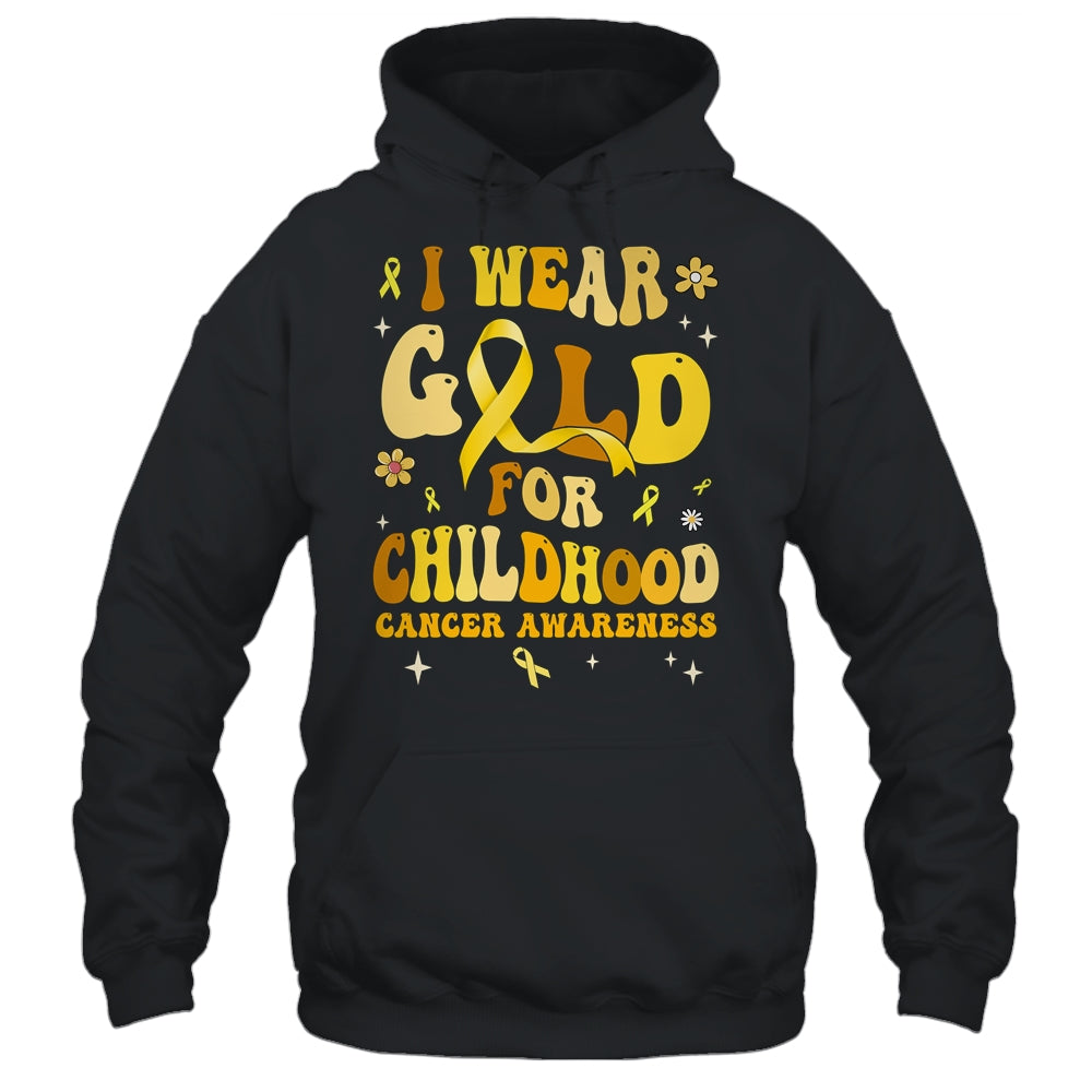 I Wear Gold Childhood Cancer Awareness Support Retro Groovy Shirt & Hoodie | teecentury