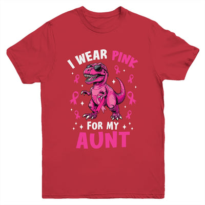I Wear Pink For My Aunt T-Rex Dinosaur Breast Cancer Awareness Youth Shirt | teecentury