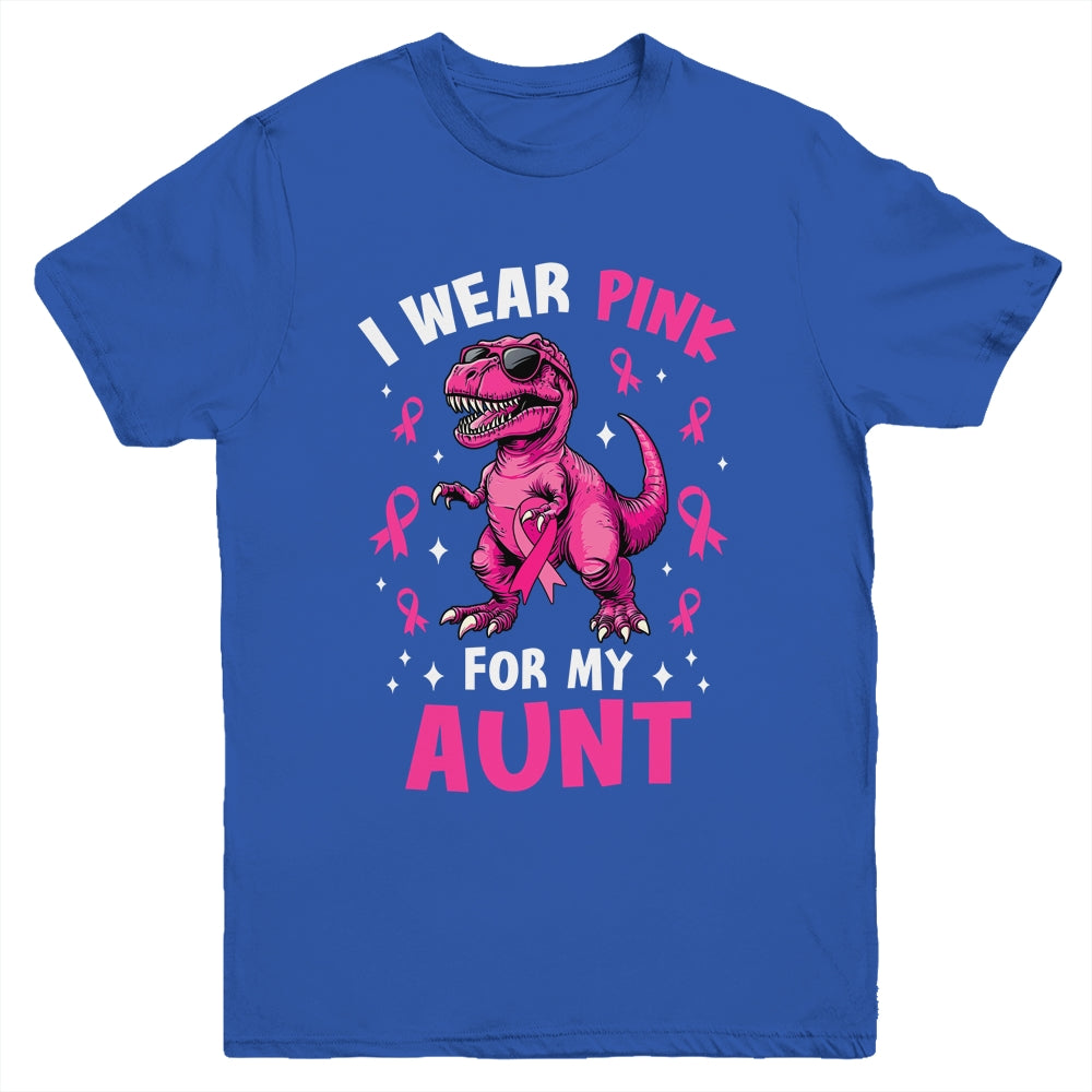 I Wear Pink For My Aunt T-Rex Dinosaur Breast Cancer Awareness Youth Shirt | teecentury