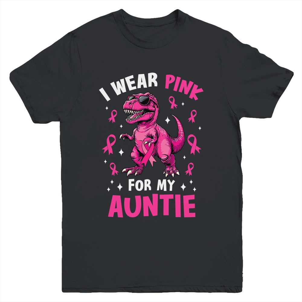 I Wear Pink For My Auntie T-Rex Dinosaur Breast Cancer Awareness Youth Shirt | teecentury