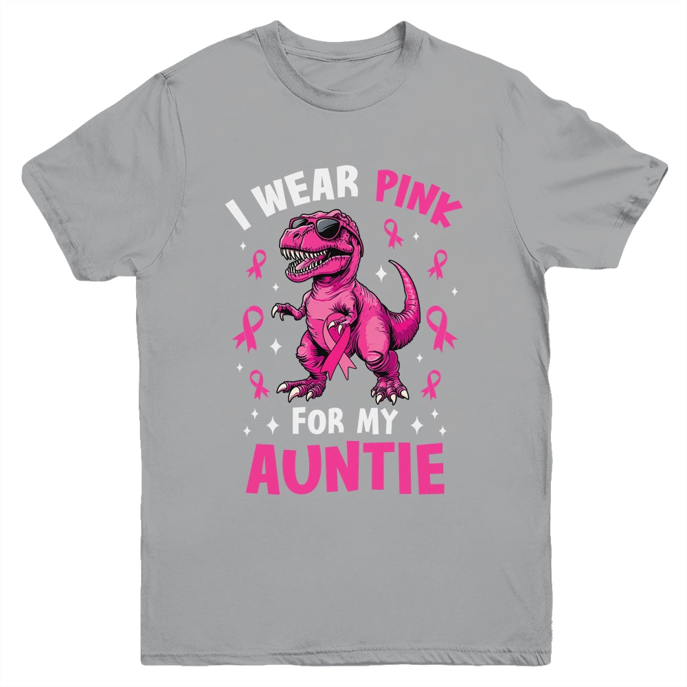 I Wear Pink For My Auntie T-Rex Dinosaur Breast Cancer Awareness Youth Shirt | teecentury