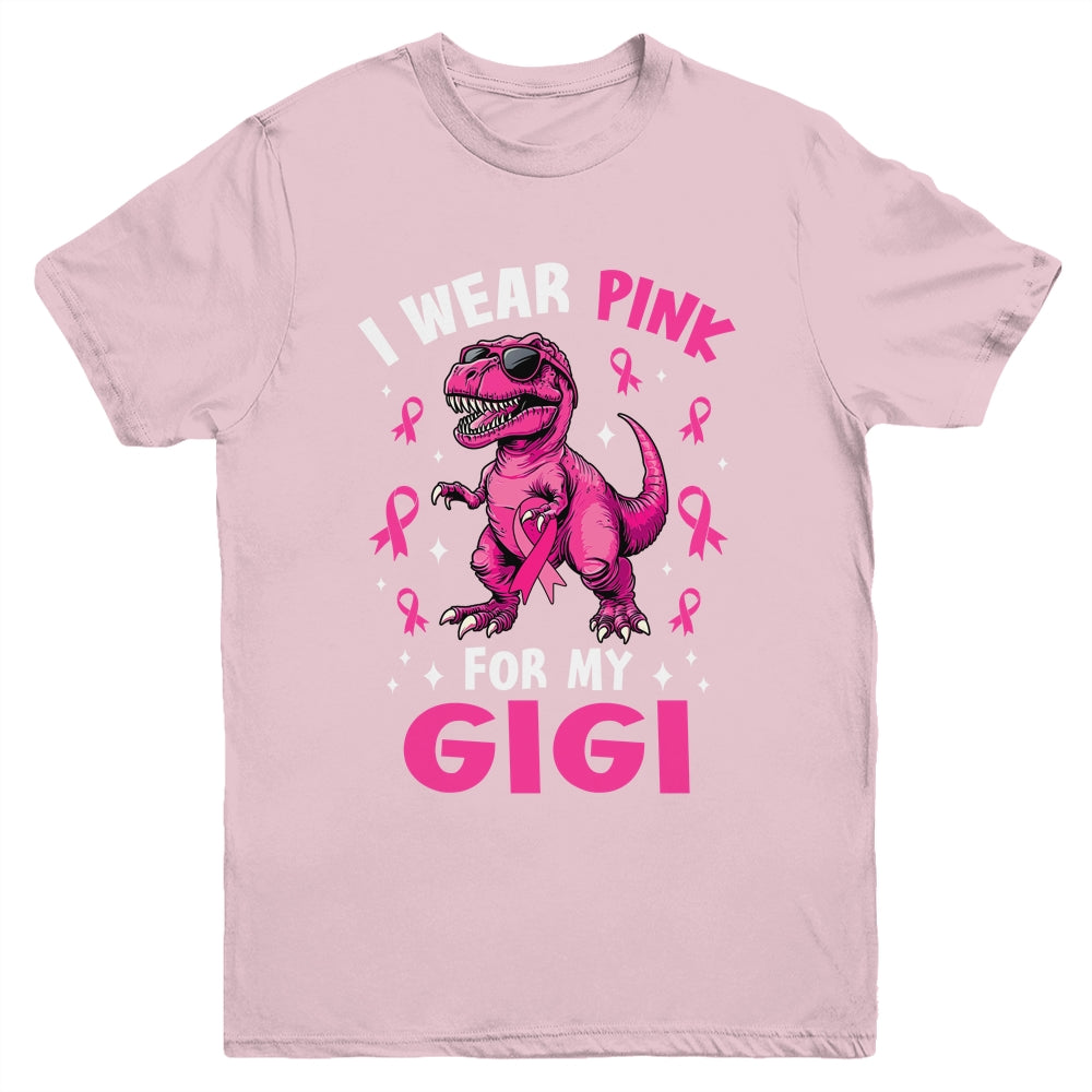 I Wear Pink For My Gigi T-Rex Dinosaur Breast Cancer Awareness Youth Shirt | teecentury