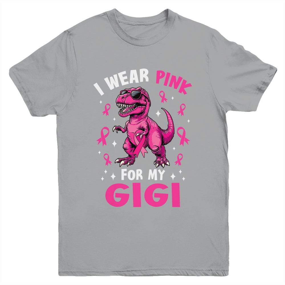 I Wear Pink For My Gigi T-Rex Dinosaur Breast Cancer Awareness Youth Shirt | teecentury