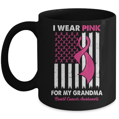 I Wear Pink For My Grandma Breast Cancer Awareness US Flag Mug | teecentury