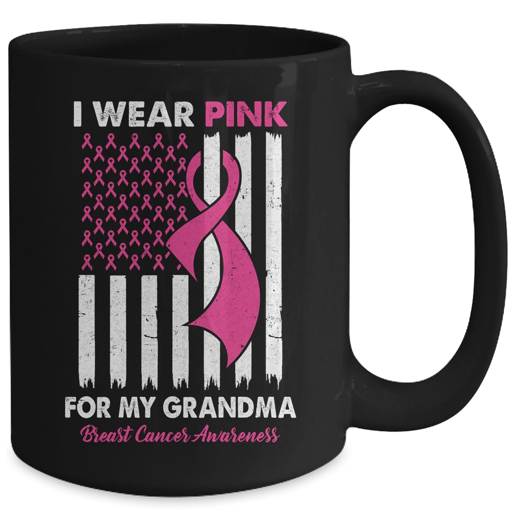 I Wear Pink For My Grandma Breast Cancer Awareness US Flag Mug | teecentury
