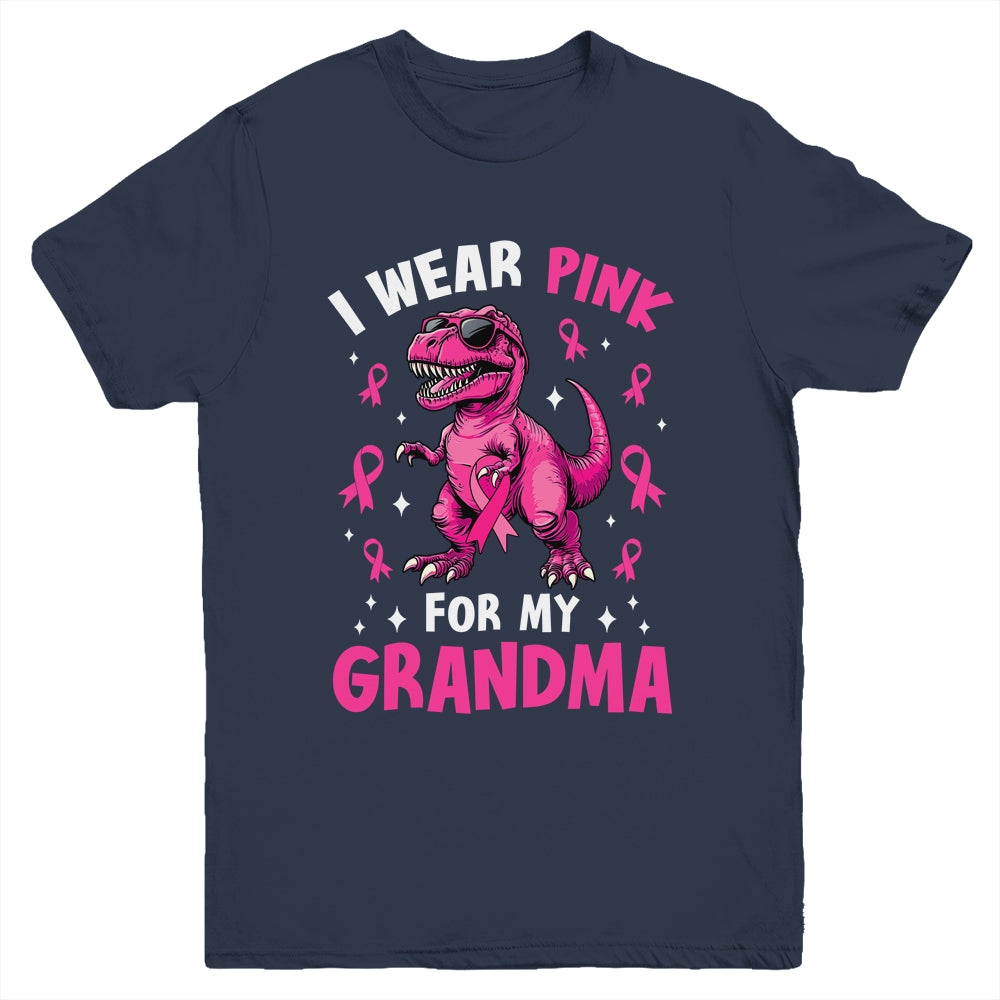 I Wear Pink For My Grandma T-Rex Dinosaur Breast Cancer Awareness Youth Shirt | teecentury