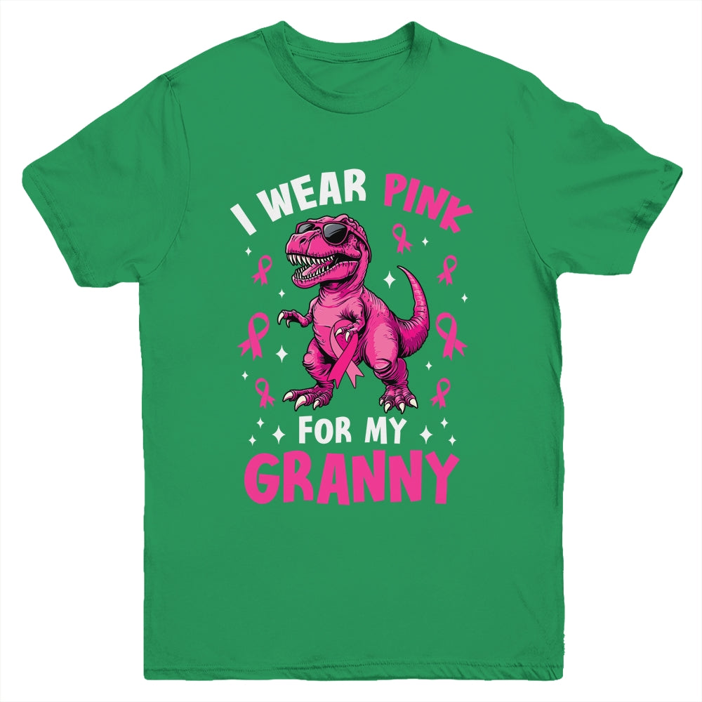 I Wear Pink For My Granny T-Rex Dinosaur Breast Cancer Awareness Youth Shirt | teecentury