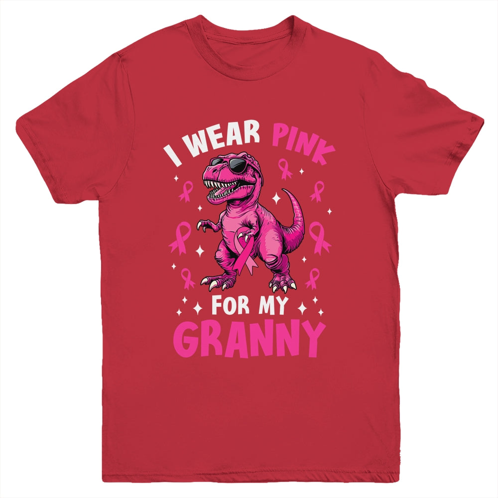 I Wear Pink For My Granny T-Rex Dinosaur Breast Cancer Awareness Youth Shirt | teecentury
