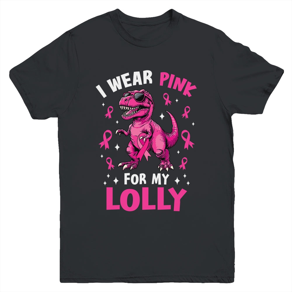 I Wear Pink For My Lolly T-Rex Dinosaur Breast Cancer Awareness Youth Shirt | teecentury