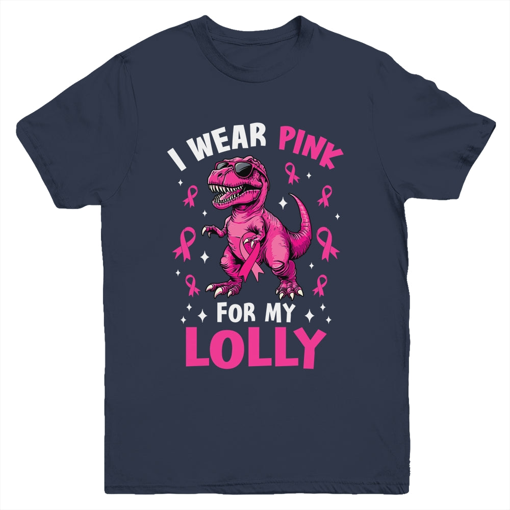 I Wear Pink For My Lolly T-Rex Dinosaur Breast Cancer Awareness Youth Shirt | teecentury