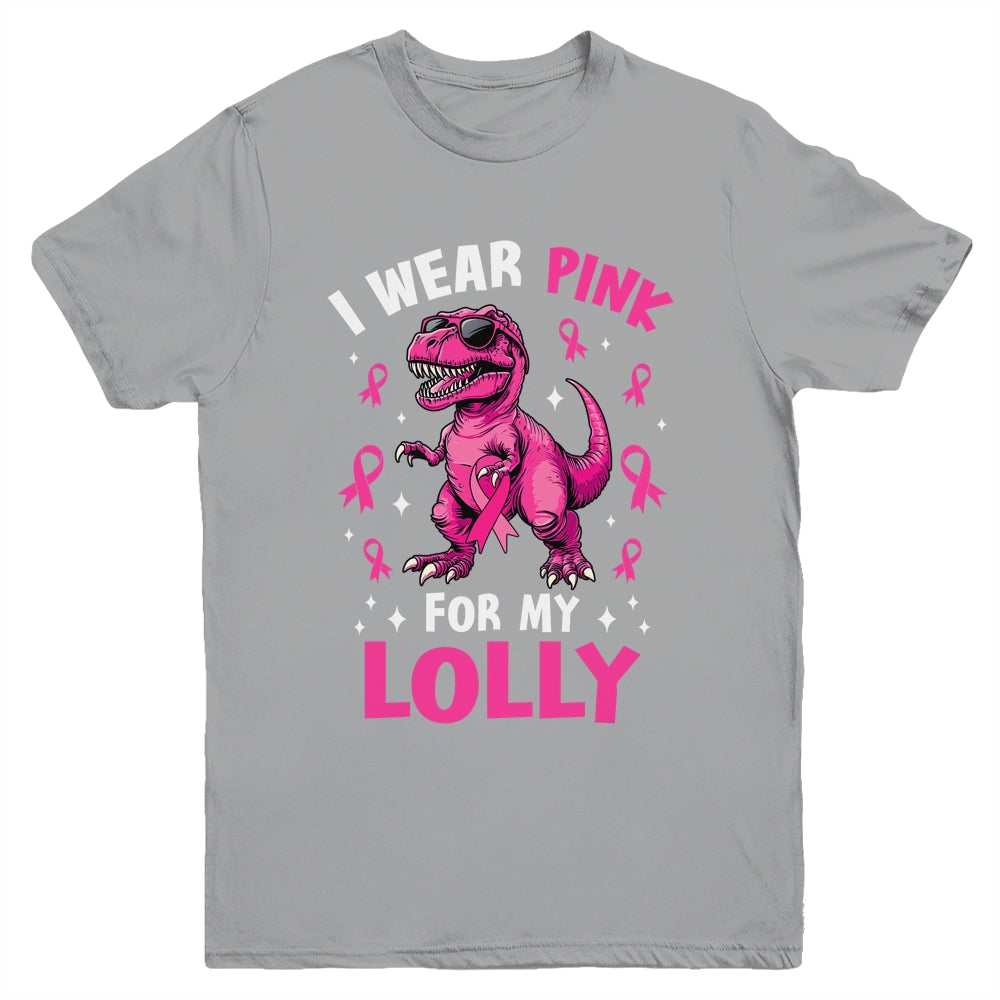 I Wear Pink For My Lolly T-Rex Dinosaur Breast Cancer Awareness Youth Shirt | teecentury