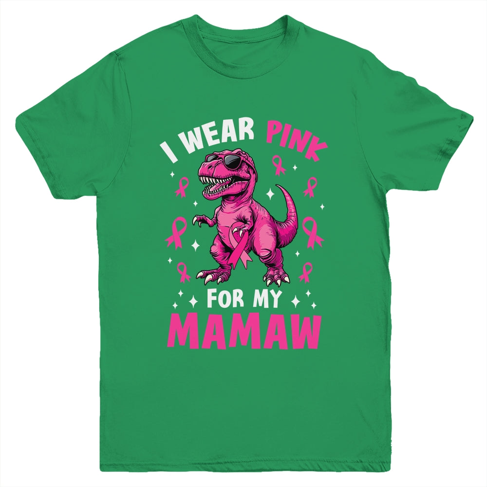 I Wear Pink For My Mamaw T-Rex Dinosaur Breast Cancer Awareness Youth Shirt | teecentury