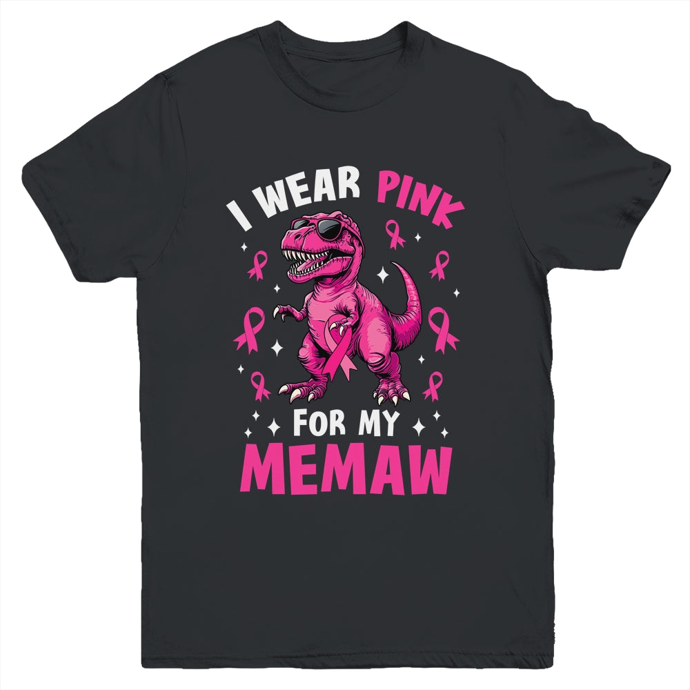 I Wear Pink For My Memaw T-Rex Dinosaur Breast Cancer Awareness Youth Shirt | teecentury
