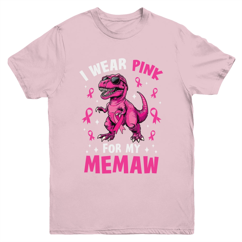 I Wear Pink For My Memaw T-Rex Dinosaur Breast Cancer Awareness Youth Shirt | teecentury