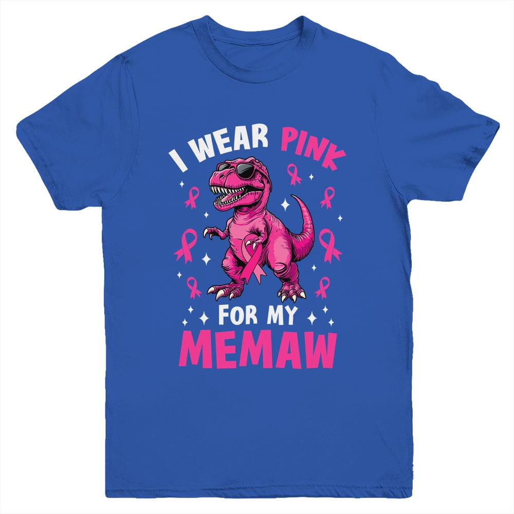 I Wear Pink For My Memaw T-Rex Dinosaur Breast Cancer Awareness Youth Shirt | teecentury