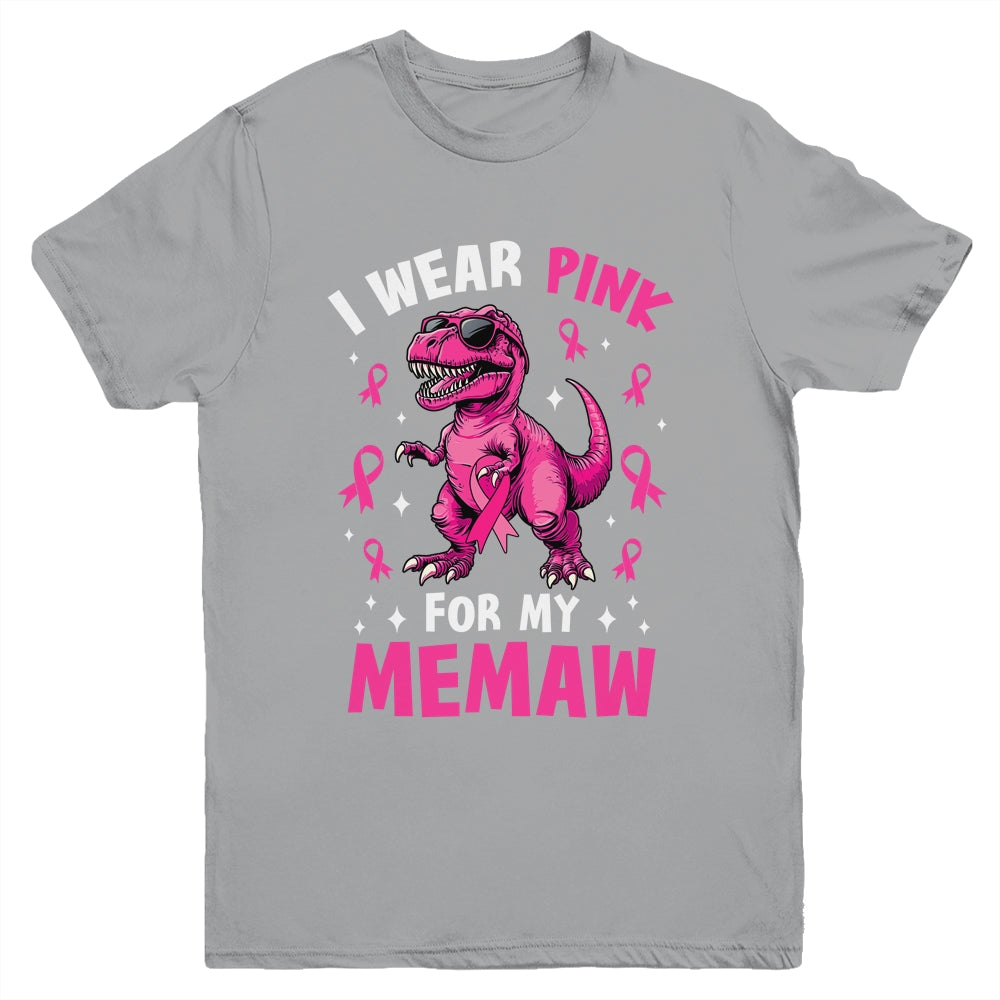 I Wear Pink For My Memaw T-Rex Dinosaur Breast Cancer Awareness Youth Shirt | teecentury