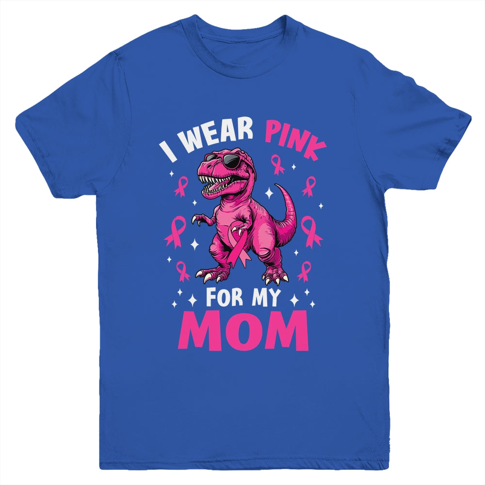 I Wear Pink For My Mom T-Rex Dinosaur Breast Cancer Awareness Youth Shirt | teecentury