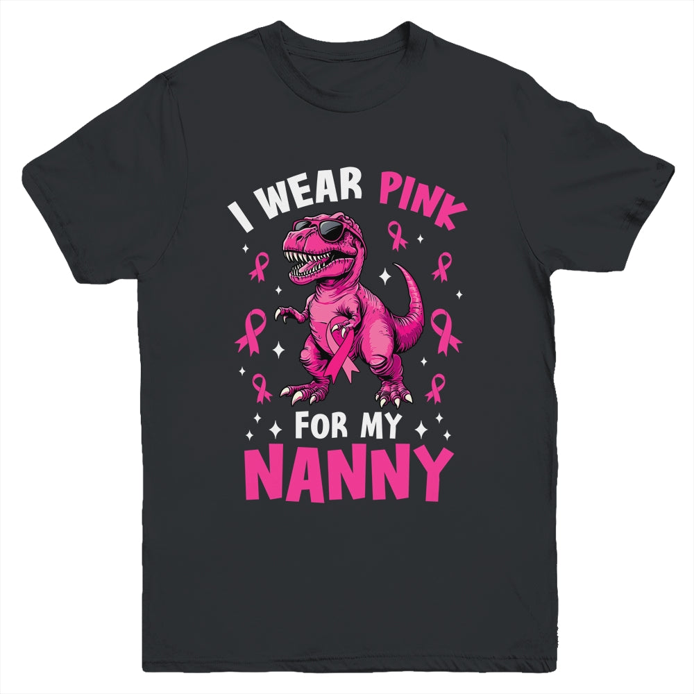 I Wear Pink For My Nanny T-Rex Dinosaur Breast Cancer Awareness Youth Shirt | teecentury