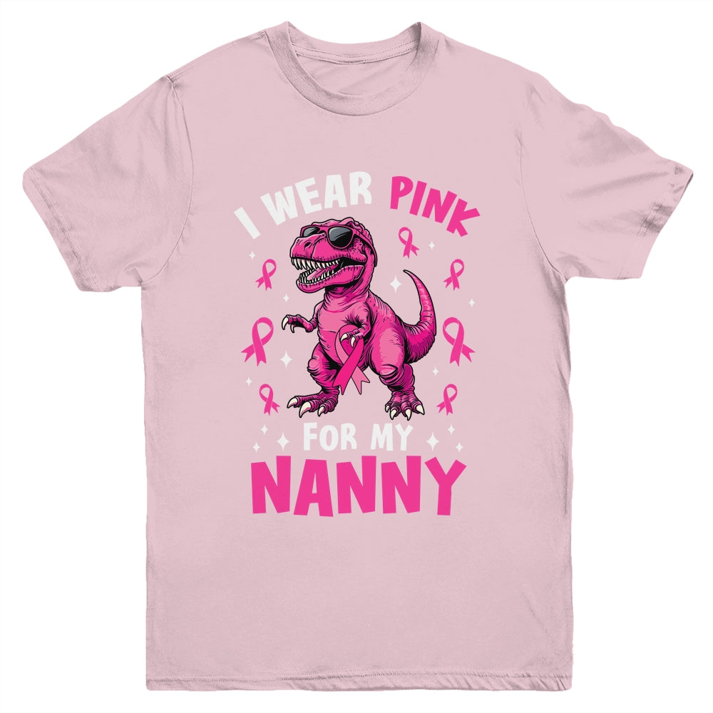 I Wear Pink For My Nanny T-Rex Dinosaur Breast Cancer Awareness Youth Shirt | teecentury