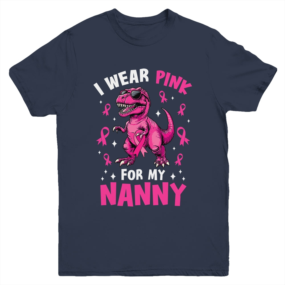 I Wear Pink For My Nanny T-Rex Dinosaur Breast Cancer Awareness Youth Shirt | teecentury