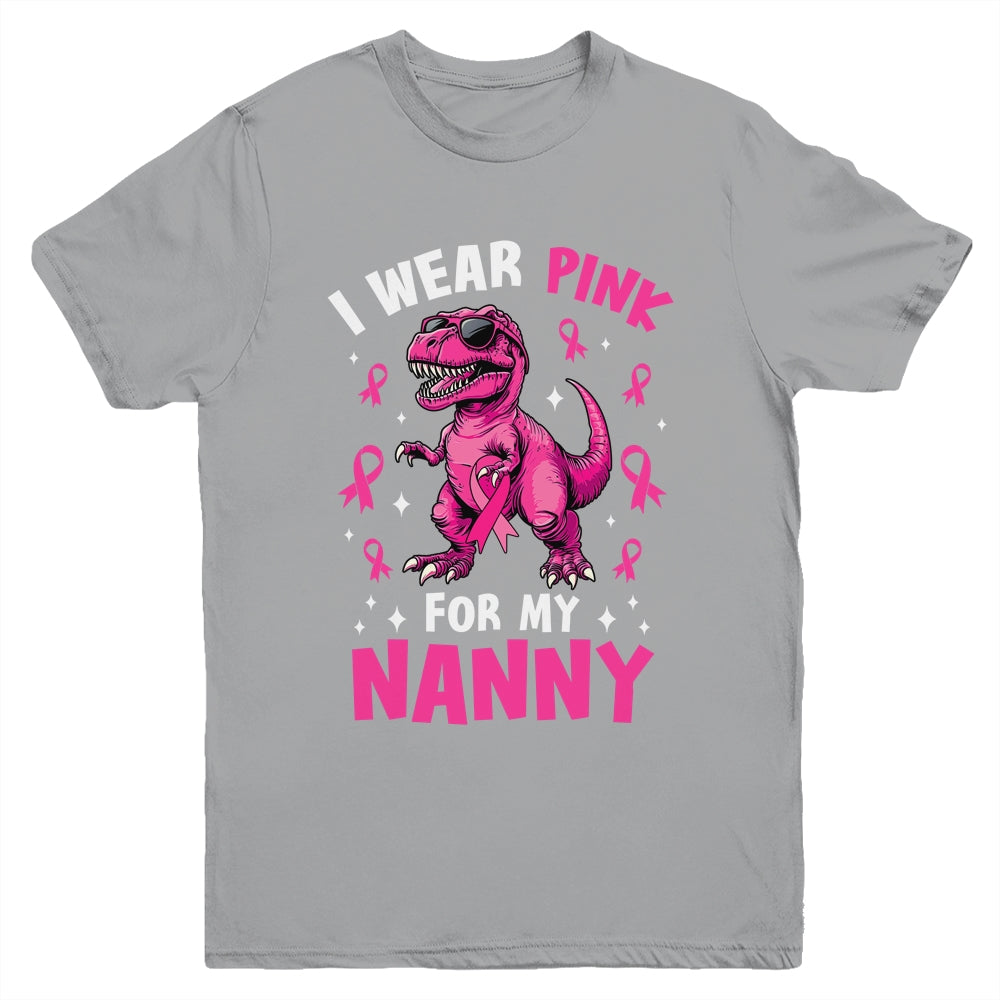 I Wear Pink For My Nanny T-Rex Dinosaur Breast Cancer Awareness Youth Shirt | teecentury