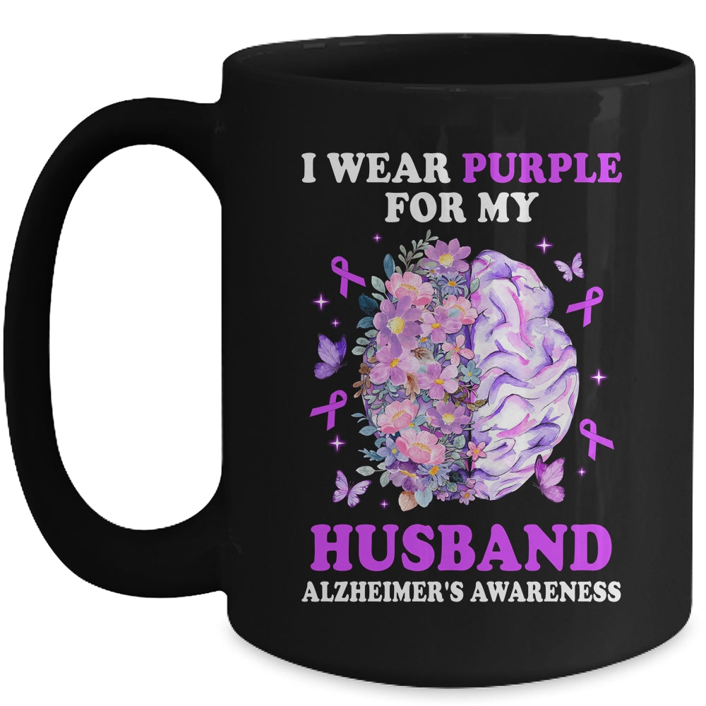 I Wear Purple For My Husband Alzheimer's Awareness Brain Mug | teecentury