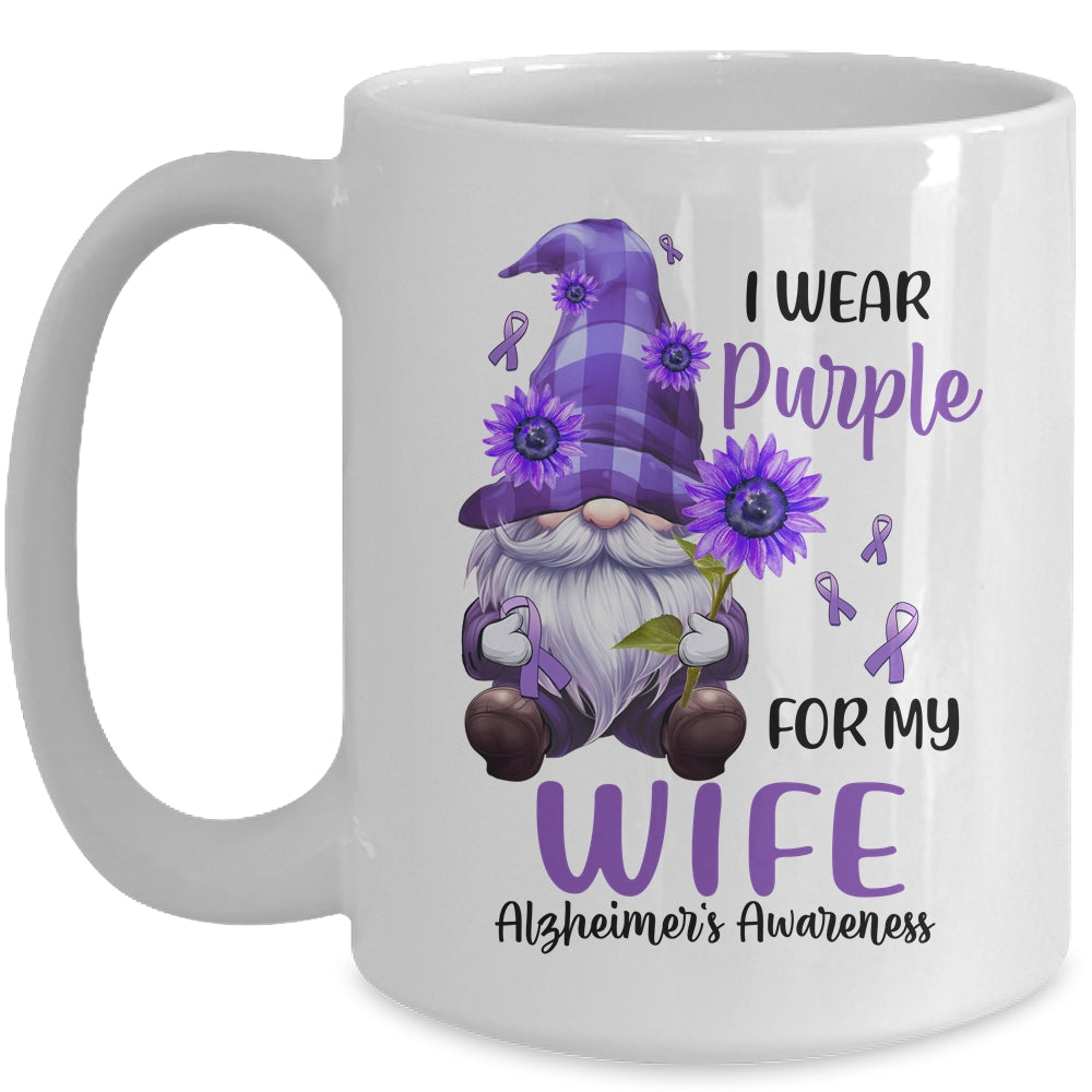 I Wear Purple For My Wife Gnome Alzheimer's Awareness Mug | teecentury