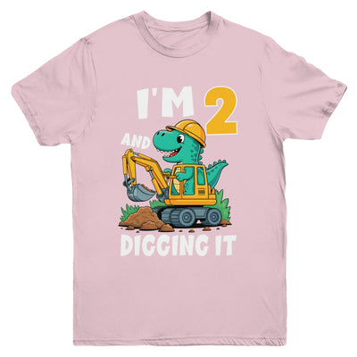 I'm 2 And Digging It 2nd Birthday Cute Dinosaur Construction Youth Shirt | teecentury