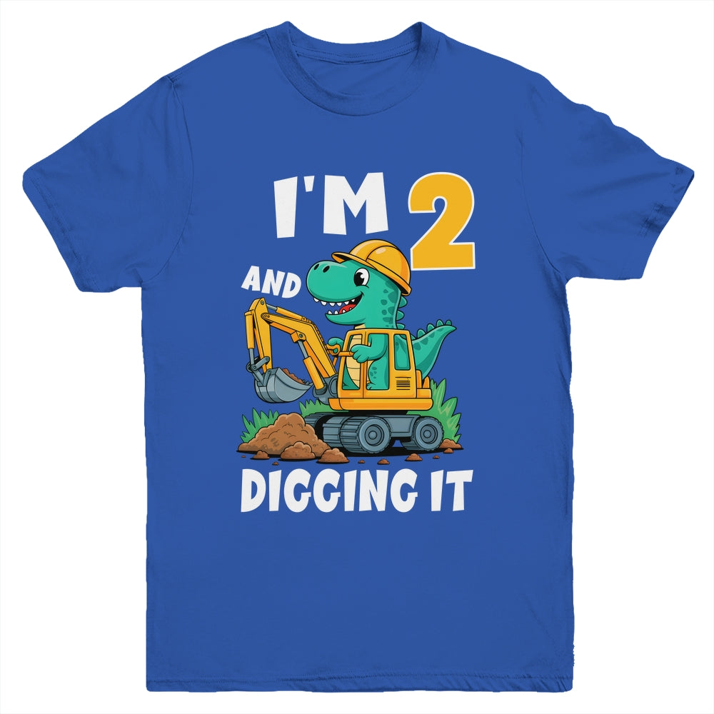 I'm 2 And Digging It 2nd Birthday Cute Dinosaur Construction Youth Shirt | teecentury