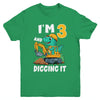 I'm 3 And Digging It 3rd Birthday Cute Dinosaur Construction Youth Shirt | teecentury