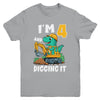 I'm 4 And Digging It 4th Birthday Cute Dinosaur Construction Youth Shirt | teecentury