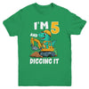 I'm 5 And Digging It 5th Birthday Cute Dinosaur Construction Youth Shirt | teecentury