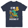 I'm 5 And Digging It 5th Birthday Cute Dinosaur Construction Youth Shirt | teecentury