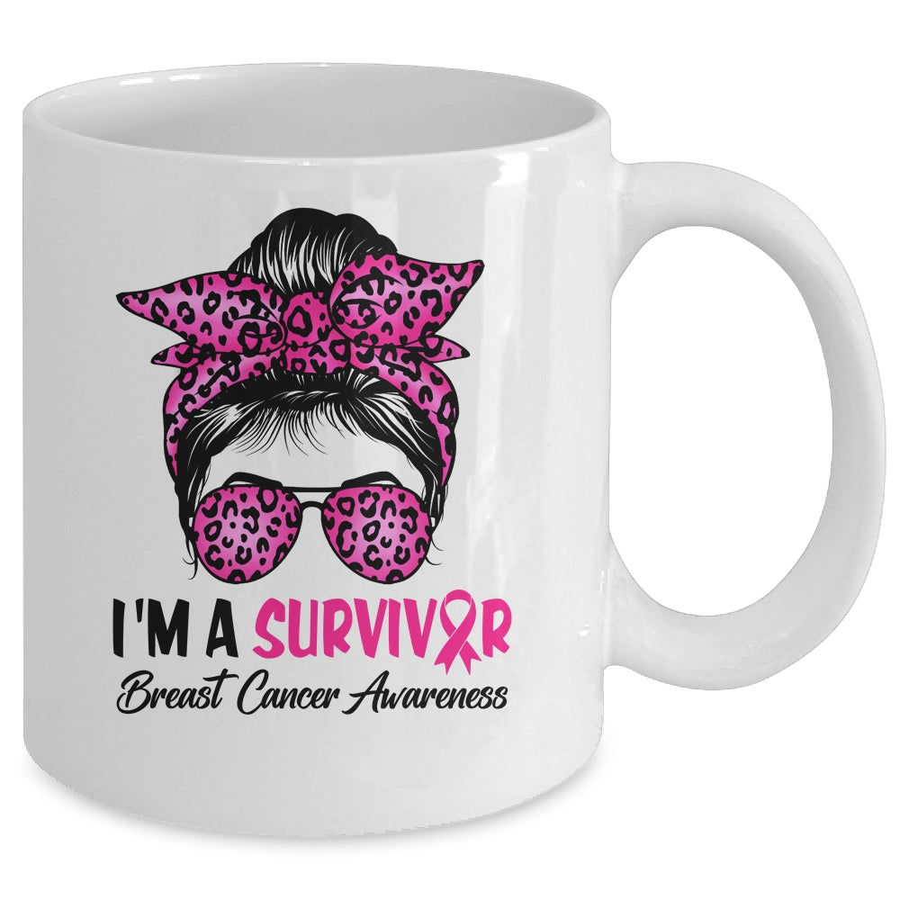 I'm A Survivor Breast Cancer Awareness Messy Bun Warrior Mug | teecentury